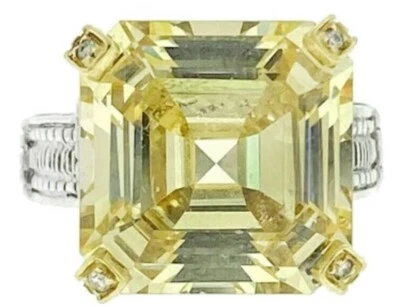 Judith Ripka Sterling Silver, Cocktail Ring Canary Stone, Gold and Diamonds. - Image 1 of 4