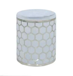 Modern Round Lattice Stool Grey Chrome Hexagon Side Table Seat H46cm - Picture 1 of 5