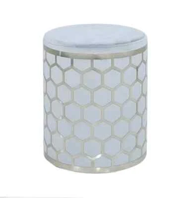 Modern Round Lattice Stool Grey Chrome Hexagon Side Table Seat H46cm - Image 1 of 4
