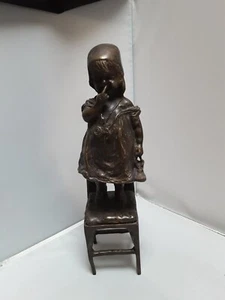 VINTAGE MENE FRENCH BRONZE SCULPTURE NAUGHTY GIRL STANDING ON CHAIR 1 SHOE OFF - Picture 1 of 8