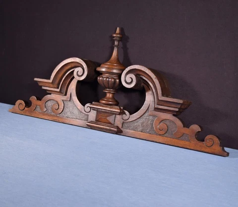 *30" French Antique Crest/Pediment/Crown in Solid Oak Wood Highly Carved Cover
