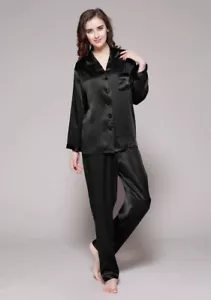CLEARANCE Ladies Satin Pyjamas Set Nightwear Long Sleeve PJ Set For Womens PJs - Picture 1 of 5