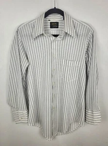VINTAGE ANNI '70 INT. Camicia discoteca a righe blu poliestere nylon bianco taglia 15,5 32 - Foto 1 di 7