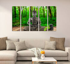 Green Forest Zen Buddha Meditation 5 Panel Canvas Print Wall Art Home Decor Post