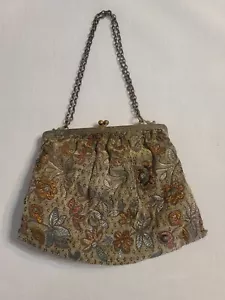 Antik 1930er/40er französischer Wandteppich Petit Point viktorianische Blumen Handtasche Druckknopfverschluss - Bild 1 von 12