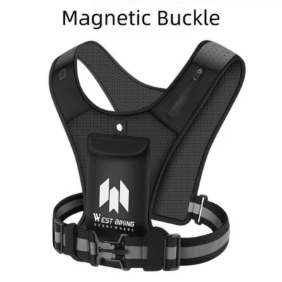 WEST BIKING Reflective Running Vest Phone Water Bottle Bag Magnetic Cycling Vest - Image 1 of 4
