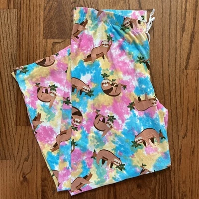 Calça de dormir Bobbie Brooks feminina lounge rosa azul com design de preguiça tamanho 1X macia - Imagem 1 de 4