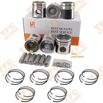 6pcs Piston & Piston Ring With Pin For Hyundai D6CA Diesel Engine 23411-84003 - Image 1 of 4