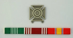 Sharpshooter Badge & Army Commendation, Good Conduct National Defense Ribbon Bar - Picture 1 of 2