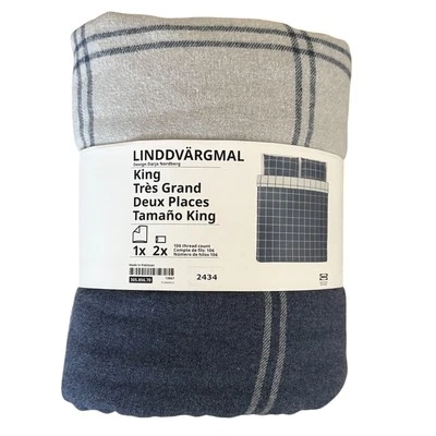 IKEA LINDDVARGMAL Blue Check/Plaid King Flannel Duvet Cover & Pillowcases - Image 1 of 2