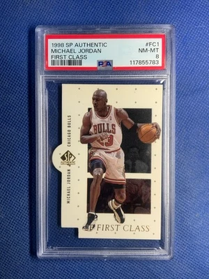 Michael Jordan PSA 8 NM/MT 1998 Upper Deck SP Authentic First Class #FC1 POP. 61 - Image 1 of 2