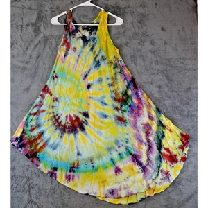 S.R. Fashion Free Size Rayon Sundress Embroidered Tie-Dye Rainbow Swirl Boho Ind - Picture 1 of 13