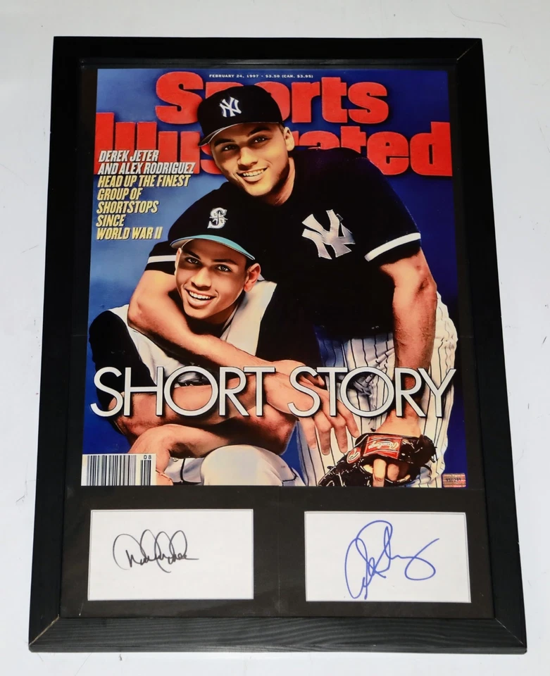 DEREK JETER & ALEX RODRIGUEZ Sports Illustrated Framed Photo Signed Card Autos - Image 1 of 3