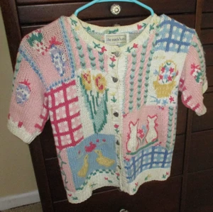 Adorable Girl's  Eagle's Eye Hand Knit Cardigan. Size M (10-12) - Picture 1 of 8