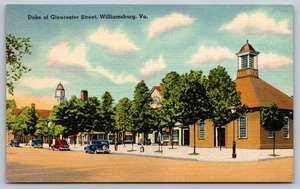 Cartolina d'epoca in lino Duca di Gloucester Street Williamsburg VA - Foto 1 di 2