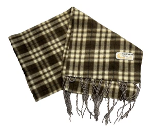 Royal Rossi Halswärmer weicher Schal beige braun 100% Kaschmir kariert Fransen - Bild 1 von 5