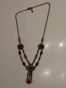 Victorian Style Bronze Citrine And Amber Rhinestones Y Drop Necklace 18 Inches - Picture 1 of 4