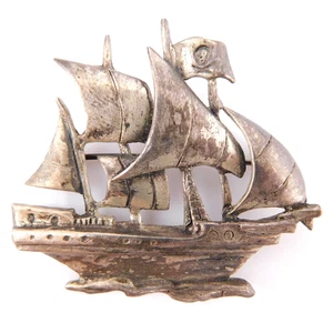 Sterling Silver Brooch Pirate Ship Statement Piece Marleen Sailing Boat Nautical - Picture 1 of 7