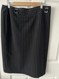 BHS Women's Black/grey Knee Length Pencil Skirt Size 14 Clasp Detail Full Lined - Picture 1 of 1