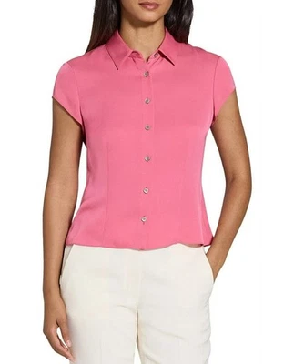 Theory XL Womens Blouse Bright Pink Modern Silk Georgette Cap Sleeve Top $275 - Image 1 of 4