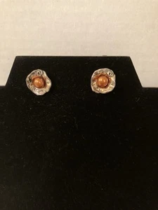 Chocolate Pearl Sterling Silver Flower Petal Stud Earrings By Hagit Gorali - Picture 1 of 8