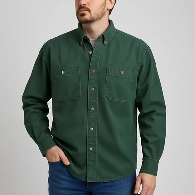 RIGGS WORKWEAR by Wrangler Green Utility Shirt Mens L Button Up Heavy Cotton - Image 1 of 4