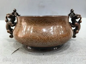 10" Marked Old Chinese Purple Bronze Silver Dynasty Beast Dragon incense burner - Picture 1 of 7