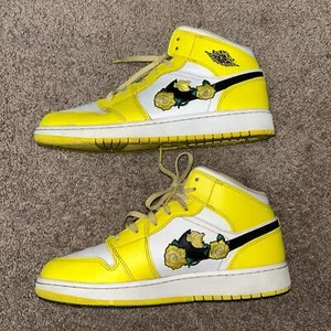 Nike Air Jordan 1 Mid SE GS Floral Rose Yellow Mens Size 7Y AV5174-700 - Picture 1 of 7