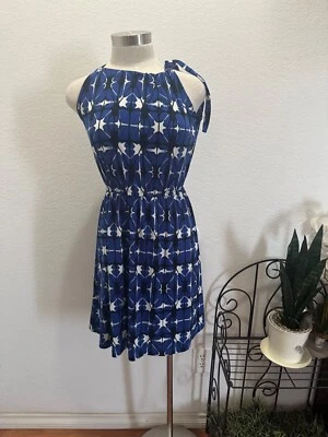 Banana Republic Dress Women Xs Sleeveless Knit Dress Blue White Tie Strap - Image 1 of 4