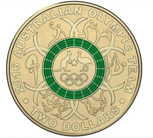 "RARE" 2016 $2 RIO OLYMPIC GAMES "GREEN" AUSTRALIAN COLOURED TWO DOLLAR $2 COIN - Picture 1 of 2