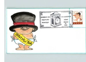 NEW YEARS DAY, NEW MILLENNIUM, Hand Painted BABY in Diapers, Hat, # 1 of 1, Pict - Picture 1 of 1