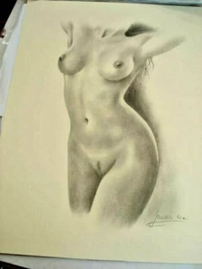 RARE Vintage BEAUTIFUL Original Pencil Nude Pin Up ArtWORK signed By Gawlile Ewe - Picture 1 of 5