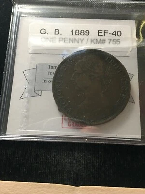 1889  Great Britain, 1 Penny, Coin Mart Graded**EF-40** KM# 755 - Image 1 of 4