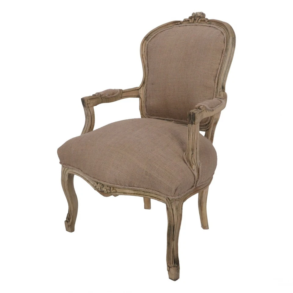 Poltrona con braccioli in legno naturale rivestimento tessuto di juta sacchi - Immagine 1 di 4