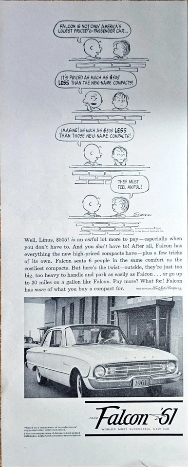 FALCON 61 - Peanuts - Charlie Brown - Linus - 1960 Vintage Print Ad - Изображение 1 из 1