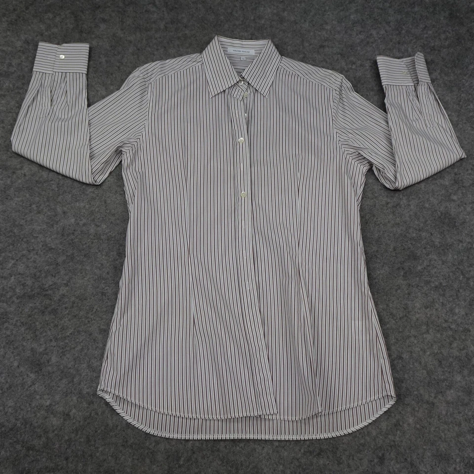 Camisa Walter Voulaz Mujer 42 Botones Rayas Blanco Marrón Italia Foto 1 de 4