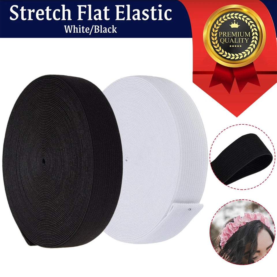 PREMIUM ELASTIC STRETCH FLAT Black White-¼, ½, 1, 1¼, 1½, 2, 3 inch Sewing Dress - Image 1 of 4