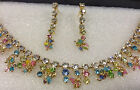 Silver / Multicolored Crystal Gem Jewelry Set - Necklace & Earrings