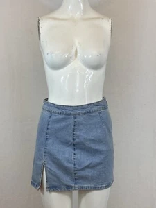 BERSHKA Blue Denim Mini Skirt. Size UK 6 Waist 26” - Picture 1 of 4