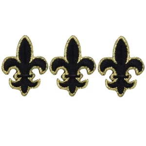3-Pack Fleur De Lis Applique Patch Mini Black & Metallic Gold Embroidered Badge - Picture 1 of 2