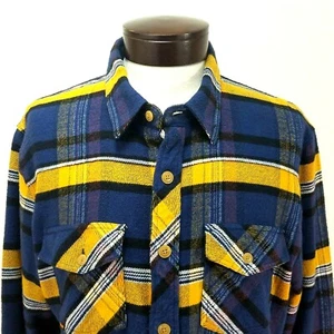 VOLCOM Dermot Flannel Shirt Blue Yellow Plaid Button Up Heavy Woven Men's L EUC - Picture 1 of 9