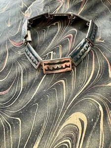 STERLING 925 Bracelet 8" Amazing Industrial Heavy Modern Design Stamped Taxco - Picture 1 of 6