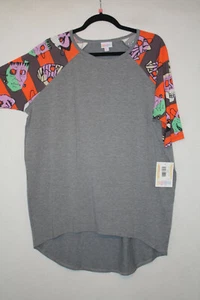 NWT Lularoe S Solid Gray Irma Tee Halloween Monster Masks Raglan Sleeves - Picture 1 of 4