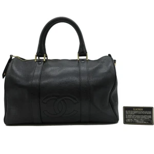 CHANEL CC Logo Boston Hand Bag Leather Black GHW France M895 - Picture 1 of 18