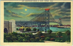 Postal Ambassador Bridge Detroit Mich Detroit Mich to Ind 1942 publicada - Imagen 1 de 2