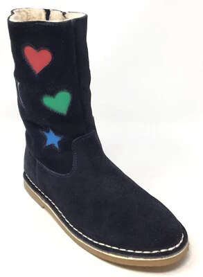 Mini Boden Girls Size 38/6 Navy Blue Suede Hearts Stars & Moon Rainbow Boots - Image 1 of 4