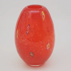 Beautiful Vtg 8.5" Hand Blown Red Glass Bubble Flowers Floral Vase - Picture 1 of 9