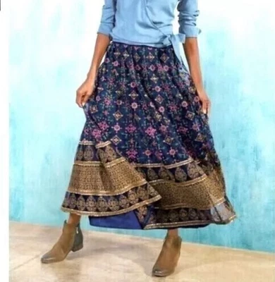 Soft Surroundings Endless Nights Gold Embroidered Overlay ALine Maxi Skirt sz M - Image 1 of 4