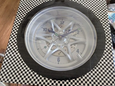 14" Tire Rim wall clock new in box - Image 1 of 4