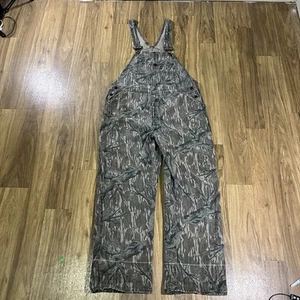 Vintage Mossy Oak Overalls Mens Large Bibs Camo USA Made Hunting Rebark 90s Y2K - Picture 1 of 16
